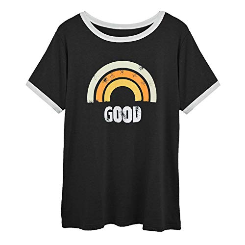 Voqeen Mujer Camiseta de Manga Corta con Cuello Redondo y Estampado Arcoiris para Adolescentes, Camiseta para Niñas, Camisetas con Estampado Cristiano, Blusa de Verano, Camisetas Sin Mangas