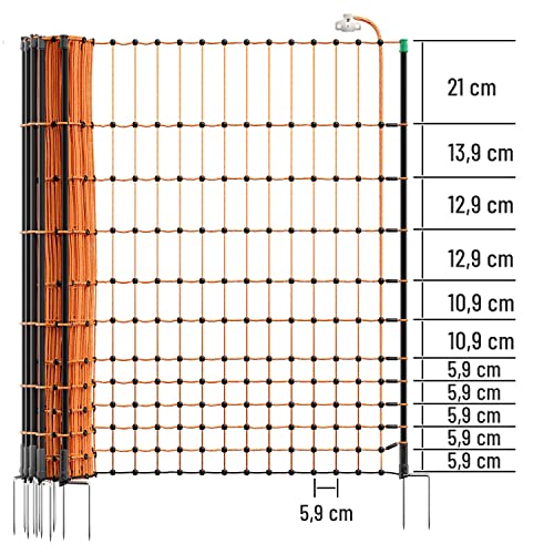 VOSS.farming Malla eléctrica para gallinas “farmNET”, Rollo de 25m de Longitud y 112cm de Altura, 9 Postes con Punta Doble y Kit de reparación