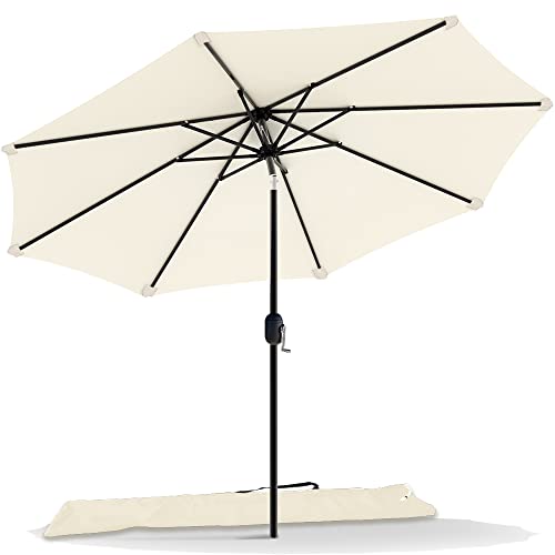 VOUNOT 270 cm Sombrilla Playa Grande, Parasol Terraza Inclinable con Manivela, Protección UV para Patio, Jardín, Piscina, Exterior, Beige
