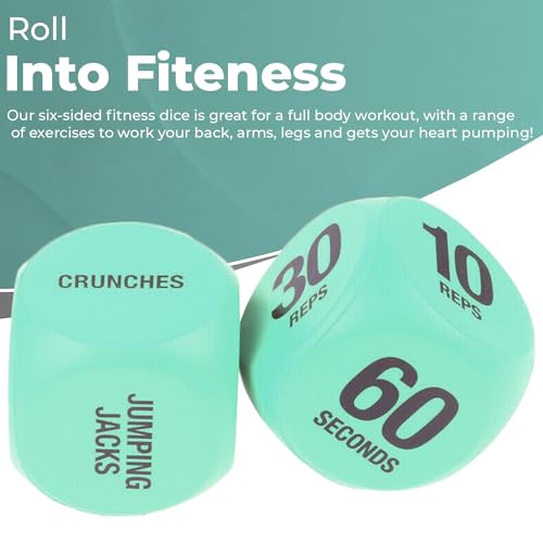 VOXXU Paquete de 2 dados de ejercicio de fitness para clases de cardio, HIIT y ejercicio – Divertidos dados de fitness | Accesorios de gimnasio convenientes y portátiles | Rutina de lluvia de todo el