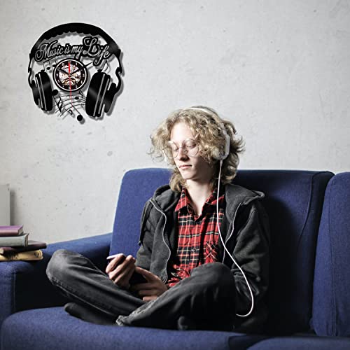VUCICA Reloj con Disco de Vinilo de música Rock, Reloj de Pared con Tema Musical con luz LED de 7 Colores - Decoración de Pared para Sala Amantes de la música de