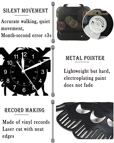 VUCICA Reloj con Disco de Vinilo de música Rock, Reloj de Pared con Tema Musical con luz LED de 7 Colores - Decoración de Pared para Sala Amantes de la música de