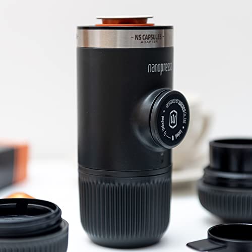 WACACO Nanopresso con NS Adapter, Máquina de Café Espresso Portátil, Compatible con Cápsulas NS y Café Molido, Juego de Máquina de Café de Viaje Manual, Perfecto para Acampar
