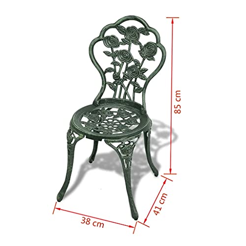 Wakects Juego de mesa de jardín con 2 sillas de hierro forjado, efecto antiguo, decoración para balcón, terraza, pub, bar, aluminio fundido y hierro fundido