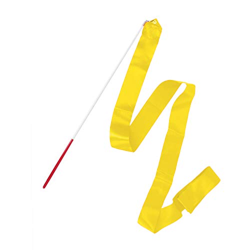 Weddecor Cintas de baile de gimnasia rítmica con barra de serpentín para hacer ejercicio de giro, decoración de fiestas, 4 metros, amarillo, 1 pieza