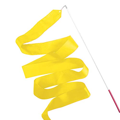 Weddecor Cintas de baile de gimnasia rítmica con barra de serpentín para hacer ejercicio de giro, decoración de fiestas, 4 metros, amarillo, 1 pieza