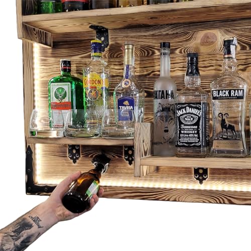 weeco L.E.D - Estantería colgante de pared rústica para whisky, licor rústico, ginebra, whisky, soporte para alcohol, soporte de pared, soporte para vino, soporte de pared, soporte para vino