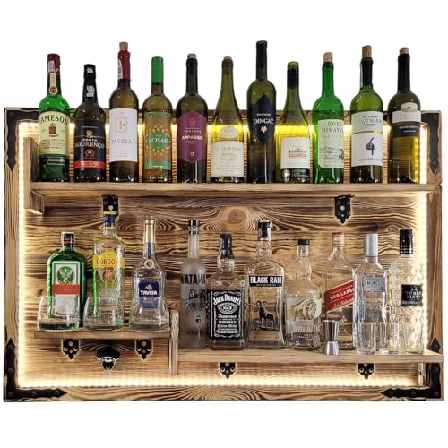 weeco L.E.D - Estantería colgante de pared rústica para whisky, licor rústico, ginebra, whisky, soporte para alcohol, soporte de pared, soporte para vino, soporte de pared, soporte para vino