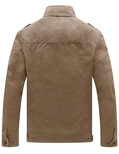 WenVen Chaqueta Militar Otoño Chaqueta de Algodón Clásica al Aire Libre Cazadora Aviador Ligera Entretiempo Chaqueta Cuello Alto Sahariana Invierno Hombres Caqui X-Large