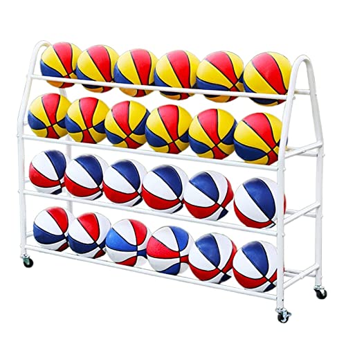 whalebee Carro para Pelotas Soporte para Baloncesto Fútbol Voleibol, Almacenamiento De Pelotas De Metal 4 Pisos Estante De Balón Negro Blanco Longitud 82 97 123 140cm Soporte con Ruedas
