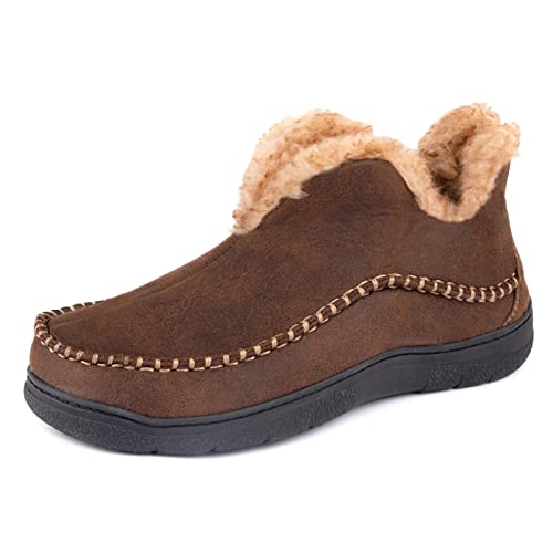 Wishcotton Zapatillas de Mocasin para Hombre, con Forro Polar Cálido, de Espuma Viscoelástica, para Interiores y Exteriores, Café, 43 EU