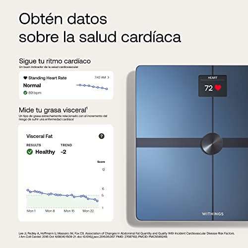 Withings Body Smart - Bascula de baño con Composición Corporal Avanzada (Peso, Grasa Corporal, Músculo, Masa Ósea, Agua, Índice de Grasa Visceral), balanza WiFi, Hasta 8 Usuarios