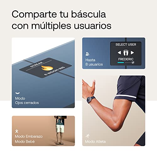 Withings Body Smart - Bascula de baño con Composición Corporal Avanzada (Peso, Grasa Corporal, Músculo, Masa Ósea, Agua, Índice de Grasa Visceral), balanza WiFi, Hasta 8 Usuarios
