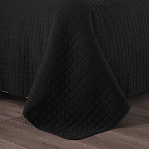 WOLTU Colcha para Cama Colcha Manta Multiuso Edredón de Patchwork, diseño Reversible a Cuadros, edredón Acolchado y Cama Doble 240x260cm Negro BWP5018sz04