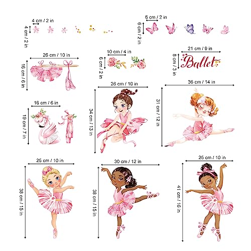 wondever Pegatinas de Pared Chica Bailarina Rosa Adhesivos Pared Decorativos Ballet Niña Vinilos Pared para Habitación Niña Infantiles Bebés Guardería