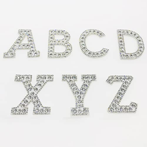 Woohome Patch Sticker Parches de Plancha de Letras, Apliques de Letras Diamantes de Imitación A-Z Parche Termoadhesivo para Ropa, Mochila, Gorras, Falda, Blanco