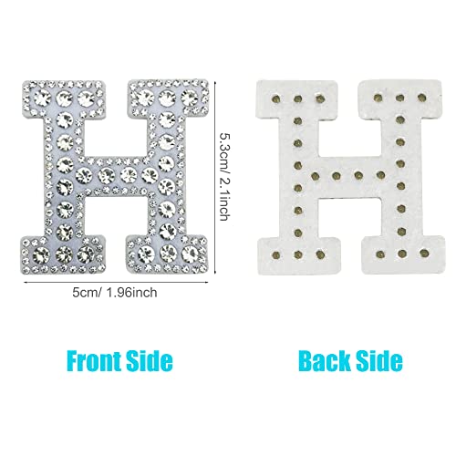 Woohome Patch Sticker Parches de Plancha de Letras, Apliques de Letras Diamantes de Imitación A-Z Parche Termoadhesivo para Ropa, Mochila, Gorras, Falda, Blanco