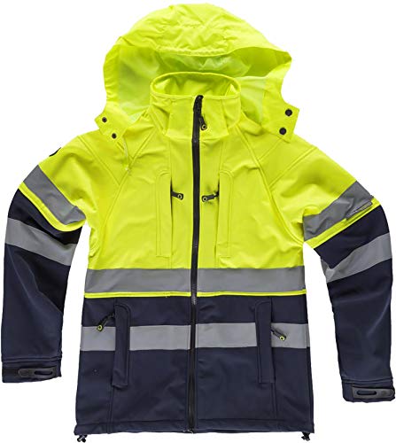 Work Team Workshell Combinado con Alta Visibilidad, 2 Cintas Reflectantes. Hombre Marino+Amarillo A.V. XL