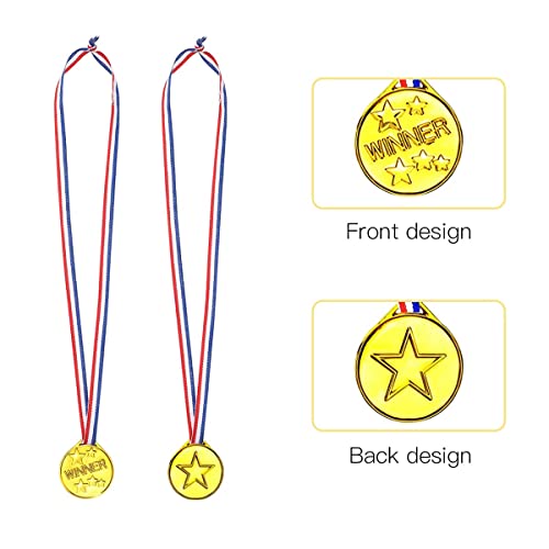 WUGU Medallas para Niños, 30 Piezas Medallas de Oro Ganadoras con Collar, Medallas de Plástico Niños Medalla de Oro para la Escuela, Día del Deporte, Regalo de Fiesta.