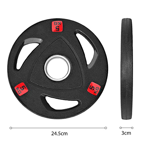wuuhoo® Platos de Pesas olímpicas Ray 50mm - Juego de 2 Pesas, Plato de Pesas engomado con núcleo de Acero y Asas, Revestido en Negro - Equipo de Fitness para el hogar (b) 2 x 5kg