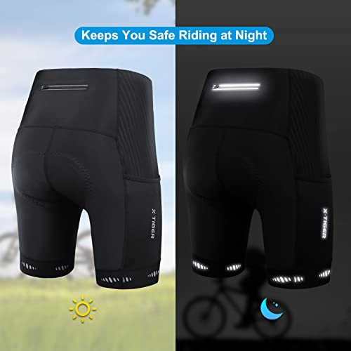 X-TIGER Culotte Ciclismo Hombre con 5D Gel Acolchado MTB Ciclismo Pantalones Cortos Transpirable Secado Rápido con 3 Bolsillos
