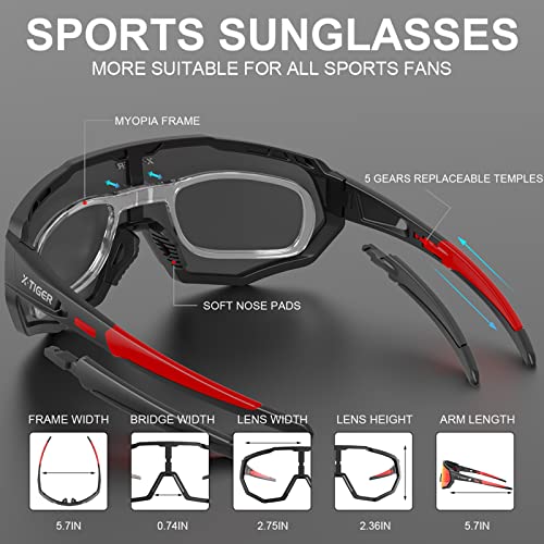 X-TIGER Gafas Ciclismo CE Certificación Polarizadas con 3 Lentes Intercambiables UV 400 Gafas,Corriendo,Moto MTB Bicicleta Montaña,Camping y Actividades al aire libre para Hombres y Mujeres TR-90