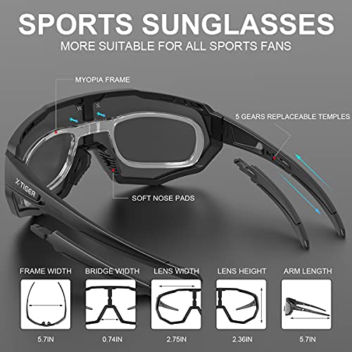 X-TIGER Gafas Ciclismo CE Certificación Polarizadas con 5 Lentes Intercambiables UV 400 Gafas,Corriendo,Moto MTB Bicicleta,Camping y Actividades al Aire Libre para Hombres y Mujeres TR-90