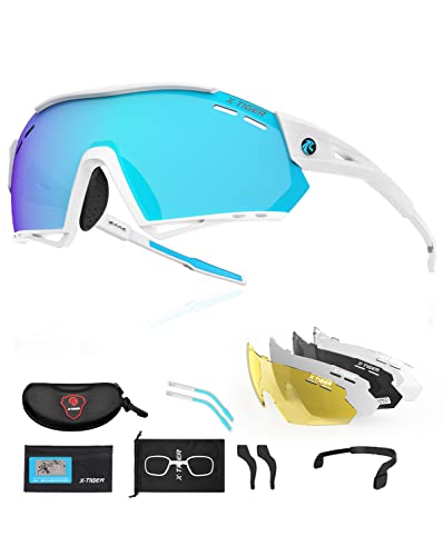 X-TIGER Gafas Ciclismo Hombre CE Certificación Polarizadas Gafas Ciclismo con 5 Lentes Intercambiables UV 400