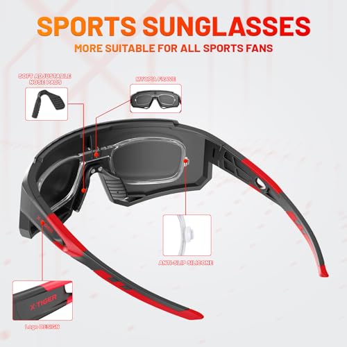 X-TIGER Gafas ciclismo Hombres Gafas para correr UV400 Gafas de sol deportivas a prueba de viento Adecuado para ciclismo, running, senderismo