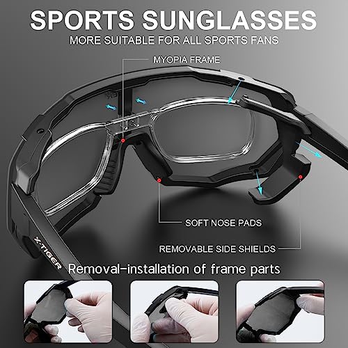 X-TIGER Gafas de Ciclismo Polarizadas con 5 Lentes Intercambiables Montura TR90 Gafas Bicicleta Hombre Mujer, MTB Riding Running Outdoor Goggles