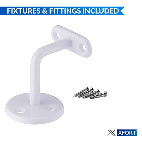 XFORT Juego de 4 soportes para pasamanos, soporte de acero resistente para pasamanos de escaleras, para pasamanos de madera y acero, soportes elegantes Blanco