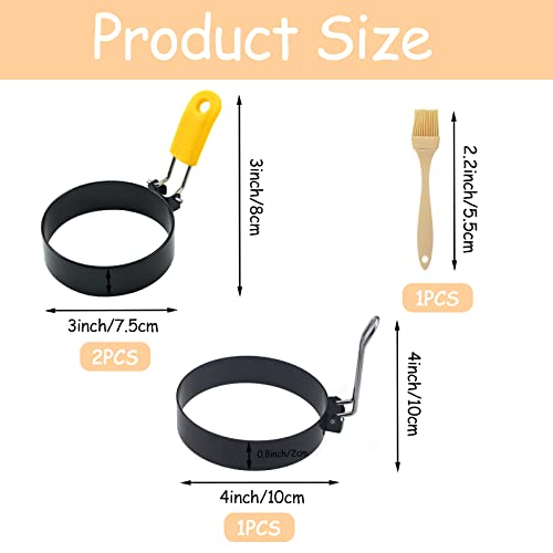 XIACIBDUS Anillo para huevos, 3 piezas de acero inoxidable con molde para tortitas, molde de huevo espejo, anillo de huevo de acero inoxidable, anillos de huevos redondos antiadherentes, sándwich