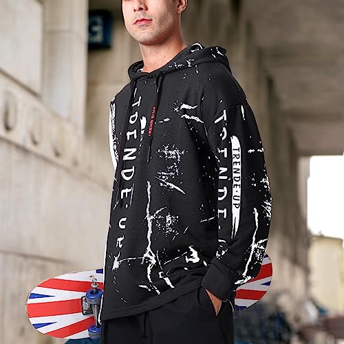 XIAOYAO Hombre Sudadera con Capucha Techwear Hip Hop Manga Larga Hoodie Camisa de Entrenamiento Casual