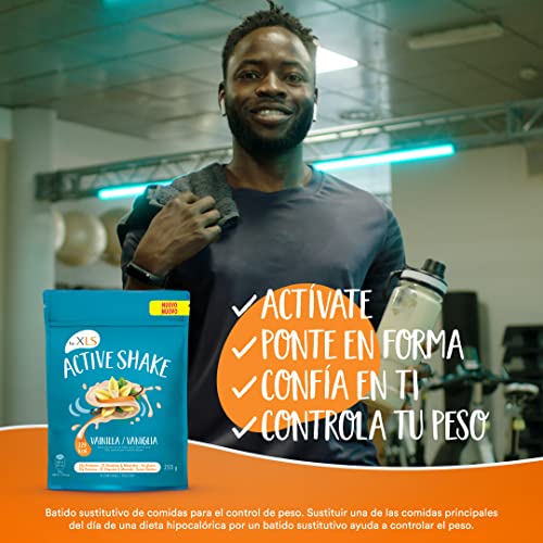 XLS MEDICAL Active Shake - Batido sustitutivo de comidas - Batido sabor vainilla con menos de 231 calorías, 22g de proteínas sin gluten + 23 vitaminas y minerales
