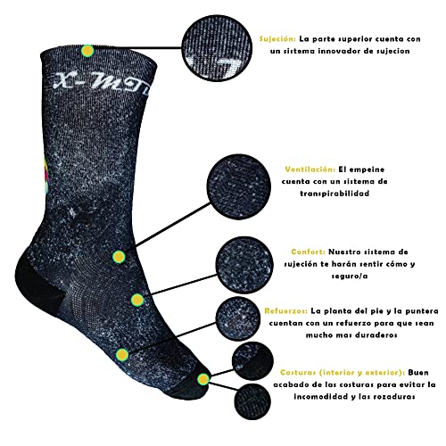 XMTBSTYLE Calcetines de Deporte Largos Coloridos y Divertidos para Ciclismo, Crossfit, Running, Gimnasio, MTB, para hombre y mujer Transpirables. (M (37-41), Lobo)