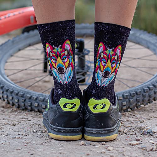 XMTBSTYLE Calcetines de Deporte Largos Coloridos y Divertidos para Ciclismo, Crossfit, Running, Gimnasio, MTB, para hombre y mujer Transpirables. (M (37-41), Lobo)