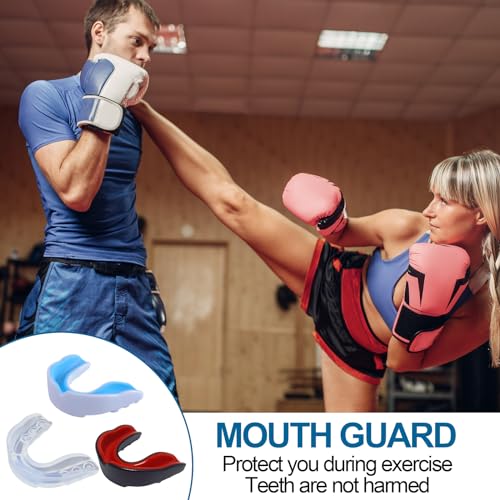 XoeLLe Protector Bucal Deportivo, 3 Piezas Protector Bucal Adultos de Ajustar, Bucal con Caja Higiénica Rugby para Todos Los Deportes de Contacto Boxeo, MMA, Muay Thai, Rugby, Hockey