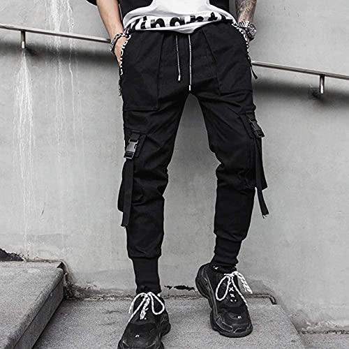 XYXIONGMAO Pantalones deportivos Techwear Hip Hop Harem para hombre, Negro -, Small