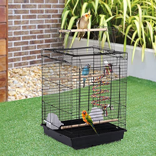 Yaheetech Jaula para Pájaros Jaula de Metal, Negra, con Comedero 40 x 40 x 58 cm