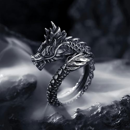 YAHOYA Retro Dominante Dragon Men Thai Silver Personality Silver Color Female Resizable Opening Rings