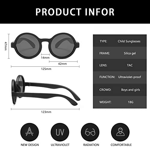YAMEIZE Gafas de Sol Polarizadas Redondas - Pequeñas y Bonitas para Niños y Niñas de 3 a 10 años Gafas de Protección UV400 Flexibles de Goma para Niños