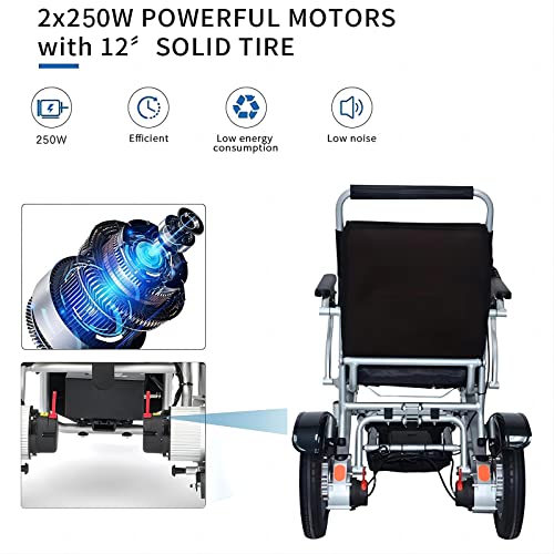 YAZURI Silla de Ruedas eléctrica, Motor de Potencia máxima de 600 W + Peso Neto 25 kg Ligero y Plegable + batería de Gran Capacidad 20AH + Soporte de Carga 180 kg