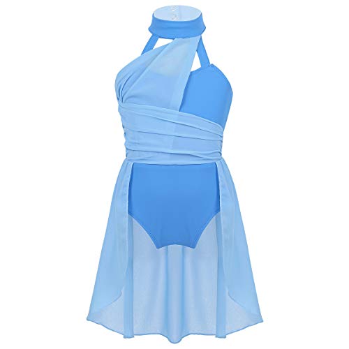 Yeahdor Vestido de Danza Ballet para Niña Chica Maillot Gimnacia con Falda Asimétrico de Gasa Vestido de Danza Lírica Traje de Danza Contemporánea A Azul 14 años