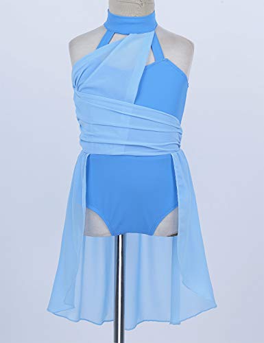 Yeahdor Vestido de Danza Ballet para Niña Chica Maillot Gimnacia con Falda Asimétrico de Gasa Vestido de Danza Lírica Traje de Danza Contemporánea A Azul 14 años
