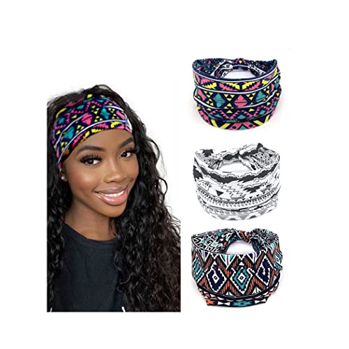 Yean - Diadema de yoga ancha para la cabeza, estampado a cuadros, banda para el pelo de tela elástica deportiva, accesorios para el cabello para mujeres y niñas (paquete de 3)