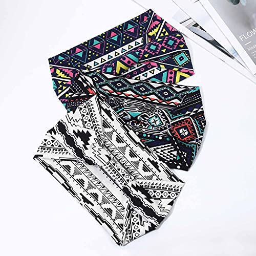 Yean - Diadema de yoga ancha para la cabeza, estampado a cuadros, banda para el pelo de tela elástica deportiva, accesorios para el cabello para mujeres y niñas (paquete de 3)