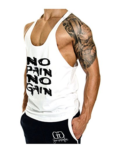 YeeHoo Hombres Culturismo Camisetas de Tirantes Deportivo Fitness Gimnasio Chaleco Texto NO Pain NO Gain