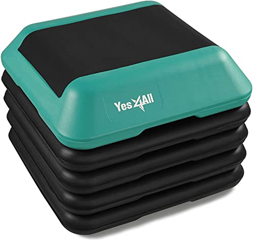 Yes4All Q5HV Plataforma aeróbica ajustable de alto escalón, 16 x 16 pulgadas, plataformas de escalón negro/verde para ejercicios aeróbicos