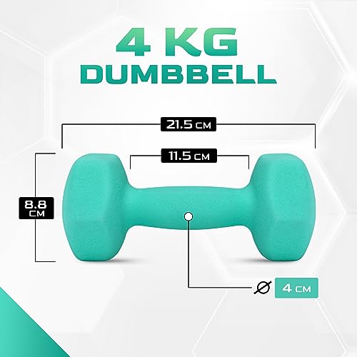 Yes4All WCZV Hexagonales Par de mancuernas de neopreno (1 kg to 7 kg) - Pesos Fitness, 4 KG x 2, Teal