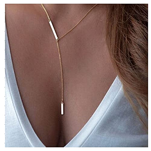 Yheakne Skinny Bar Y - Collar dorado con cadena larga, diseño geométrico Lariat, joyas para mujeres y niñas adolescentes